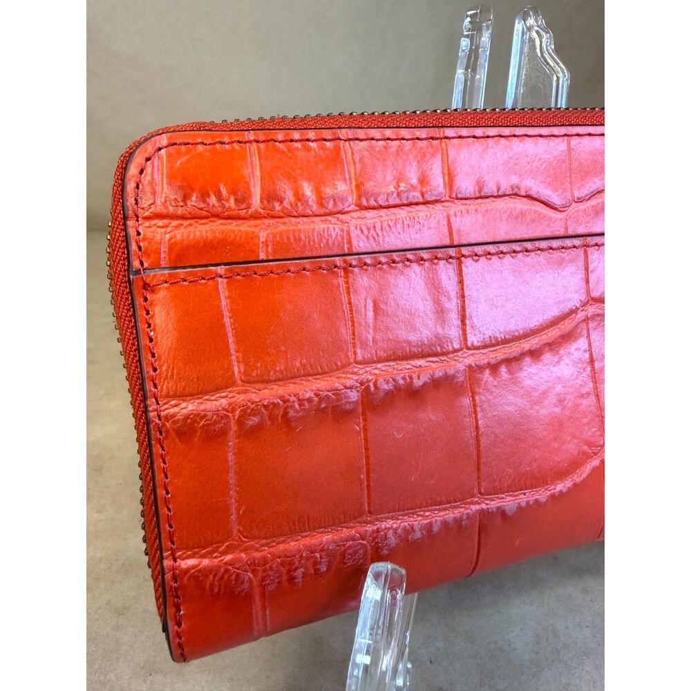 Coach Embossed Orange Coral Croc Accordion Zip Around Wallet Clutch Style 58048 - Picture 15 of 17